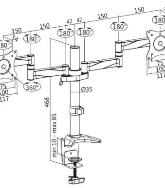 LogiLink Dubbele monitorarm, armlengte: 342 mm, zwart/zilver