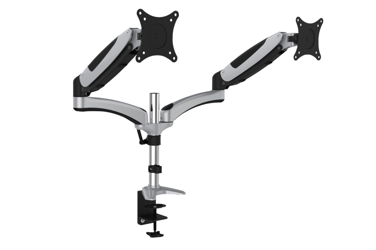 DIGITUS Dubbele monitor arm voor LCD/LED-schermen, met klemvoet DIGITUS Dubbele monitor arm voor LCD/LED-schermen, met klemvoet