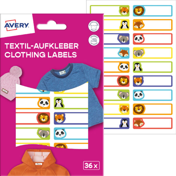 AVERY Textiel-etiketten voor kleding, 13 x 45 mm, Dieren