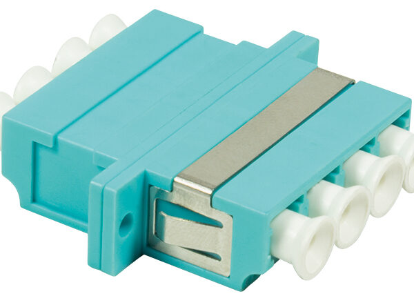 Glasvezelkoppeling, 2x LC-Duplex quad, multimode, aqua