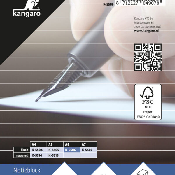 Kangaro notitieblok A6, gelinieerd, 100 vel
