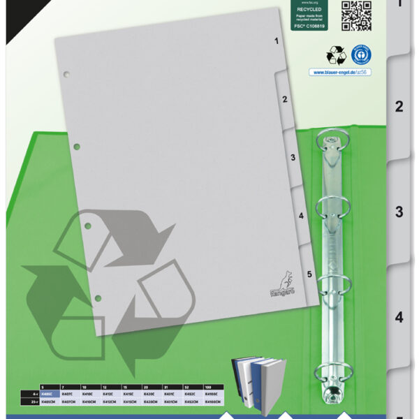 Kangaro kartonnen tabbladen ECO, cijfers 1-5, A4, 5-delig
