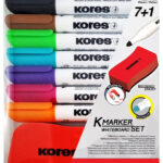 Kores Whiteboard Marker Set, 7 Markers + Bordwisser