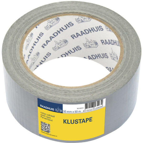 RAADHUIS Textieltape, 50 mm x 50 m, zilver