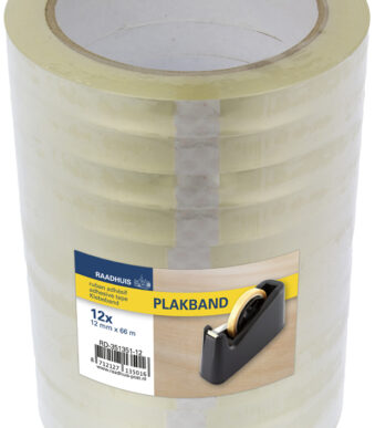 RAADHUIS Plakband, 12 mm x 66 m, PP, transparant