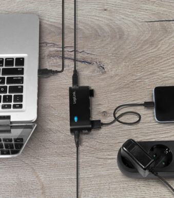 LogiLink USB 2.0 hub met voeding, 4 aansluitingen, zwart