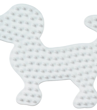 'Kleine witte stiftjesplaat in de vorm van een hondje'