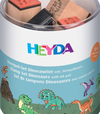 HEYDA Stempelset 'Dinosaurus', Transparante ronde doos