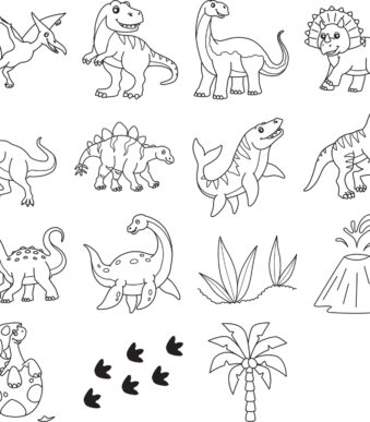 HEYDA Stempelset 'Dinosaurus', Transparante ronde doos