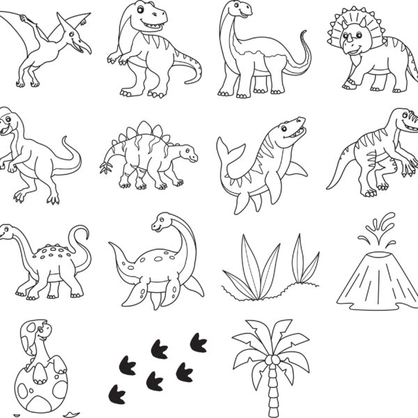 HEYDA Stempelset 'Dinosaurus', Transparante ronde doos