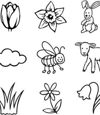 Lentestempels in doorzichtige doos