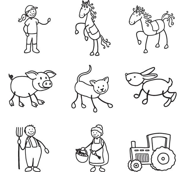 Stempel set 'Paardje & Boerderij', ronde doos