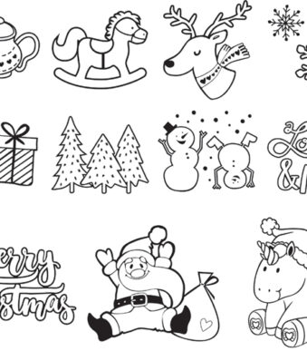 Stempelverzameling 'Kerst-patches' in doorzichtige doos