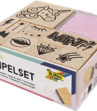 Stempelpakket 'Eenhoorn', houten motiefstempels, 12 stuks