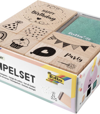 Houten stempelset 'Gelukkige Verjaardag', 11 stuks