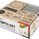 Houten stempels set 'Handgemaakt', 13 stuks.