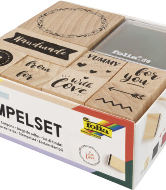 Houten stempels set 'Handgemaakt', 13 stuks.