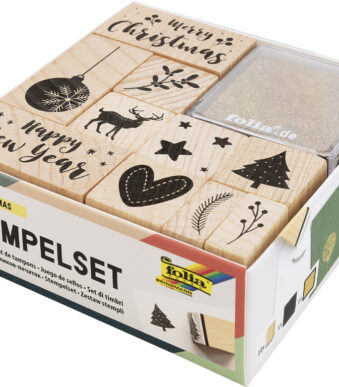 Houten stempelset 'Kerst', 12 stuks