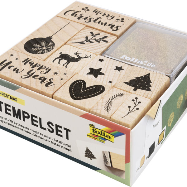 Houten stempelset 'Kerst', 12 stuks