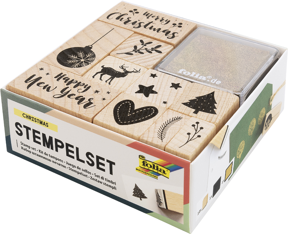 Houten stempelset 'Kerst', 12 stuks Houten stempelset 'Kerst', 12 stuks