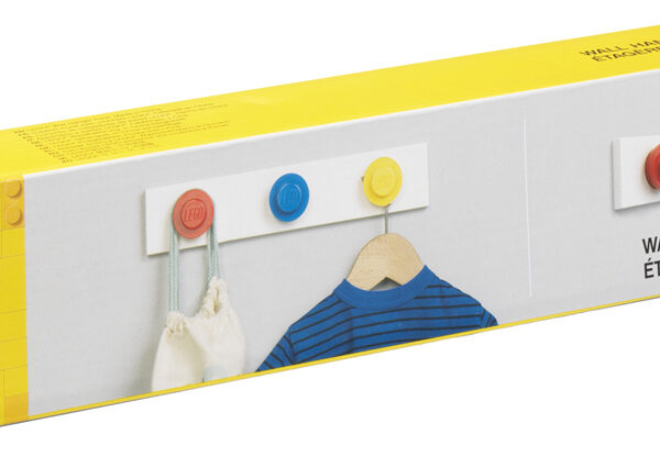 LEGO wandkapstok met 3 haken, rood/blauw/geel