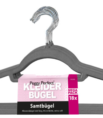 Peggy Perfect Kledinghangers 'Fluweel' met stang, 18 stuks