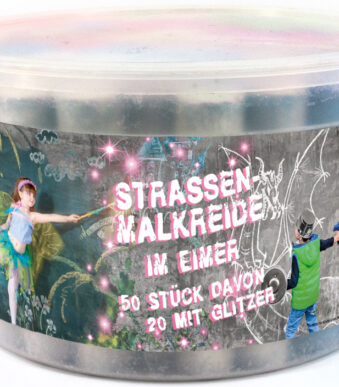 JAMASIA Stoepkrijt met glitter, 50 stuks in kunststof emmer