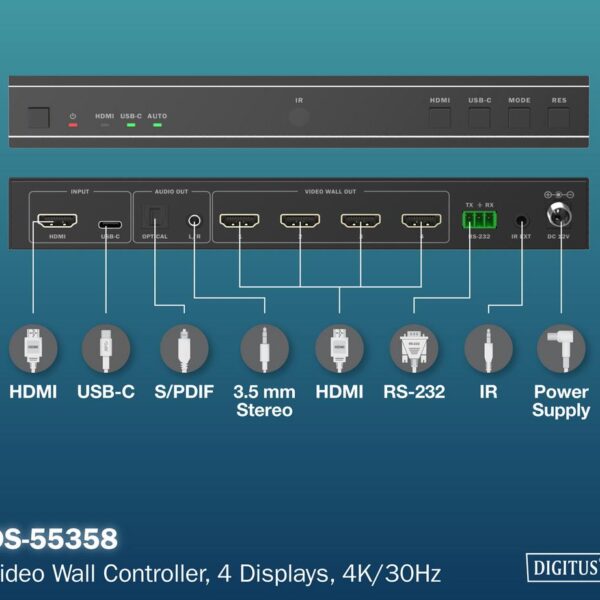 DIGITUS 4K HDMI Video Wall Controller, zwart
