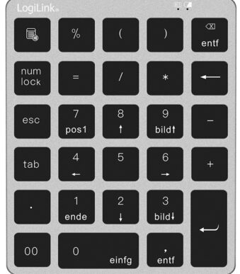 LogiLink Bluetooth 5.0 Numeriek Toetsenbord, 28 Toetsen, Draadloos, Grijs