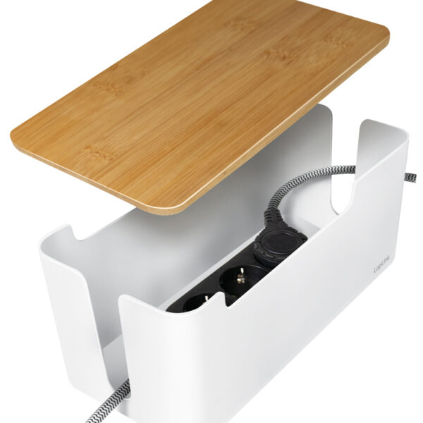 LogiLink Kabelbox wit met bamboe deksel