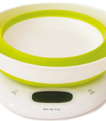 Little balance opvouwbare digitale keukenweegschaal Bol Up, wit/lichtgroen