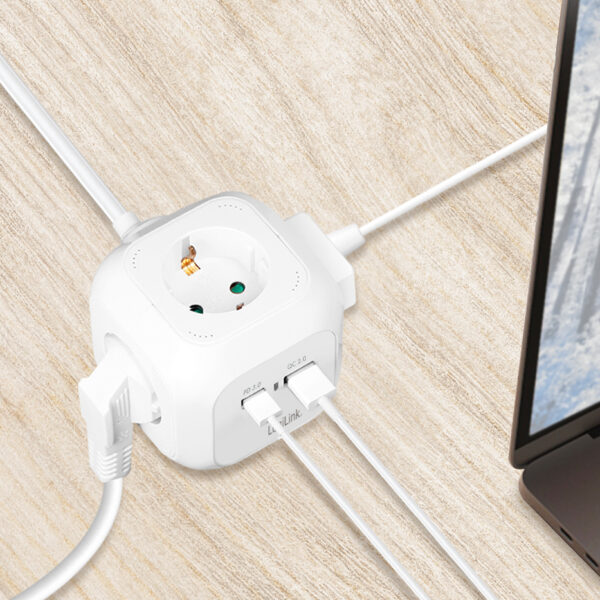 LogiLink Stekkerdoos, 4-voudig + 2x USB, wit