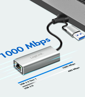 LogiLink USB-C naar Gigabit Ethernet-adapter, grijs