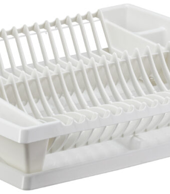 Afdruiprek voor vaatwerk met opvangschaal, wit