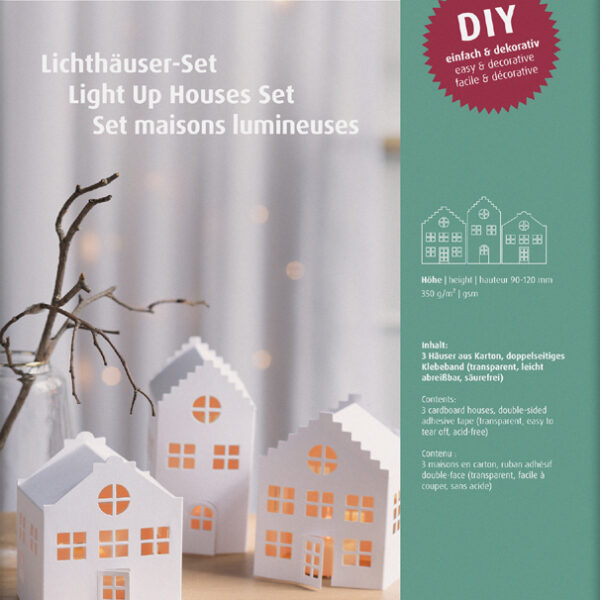 HEYDA Knutselset lichtdorp huisjes, karton, wit, 3-delig