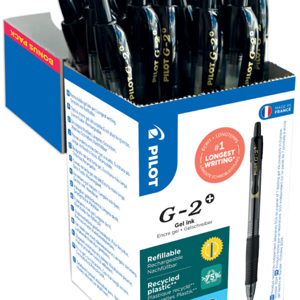 PILOT gelpen G-2 PLUS 07, voordeelverpakking, zwart