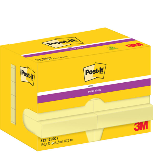 Post-it Zelfklevende notitieblokjes super sticky, 47,6 x 47,6 mm, geel