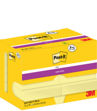 Post-it Zelfklevende notitieblokjes super sticky, geel, 47,6 x 47,6 mm, 12 blokken