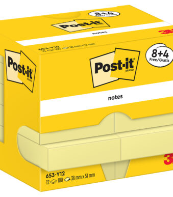 Post-it Zelfklevende notitieblokjes geel 51x38mm actieverpakking 8+4