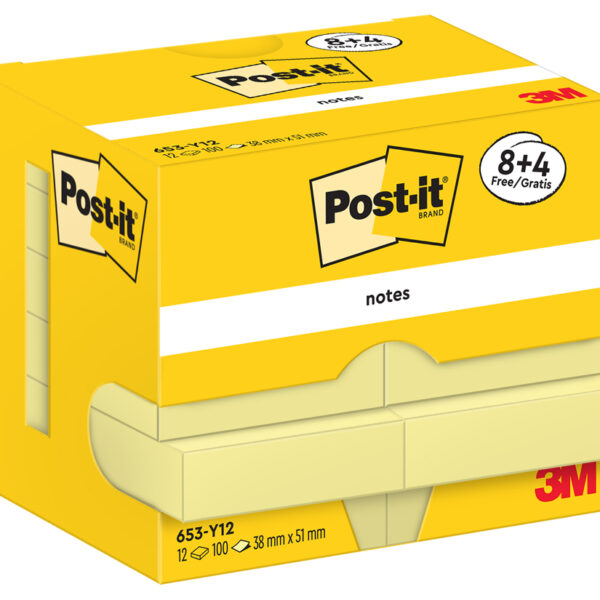 Post-it Zelfklevende notitieblokjes geel 51x38mm actieverpakking 8+4