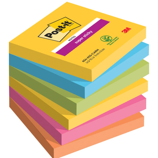 Post-it Super Sticky Notes 76 x 76 mm, Carnival kleuren