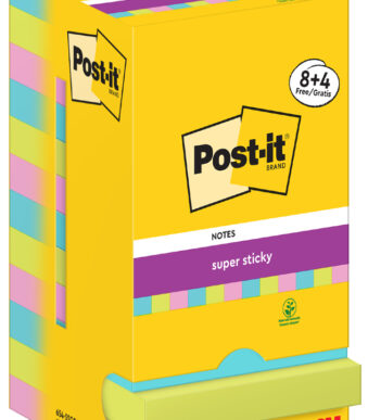 Post-it Super Sticky Notes zelfklevende memo's, Cosmic Collection, 76 x 76 mm, 8+4