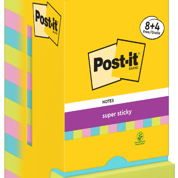 Post-it Super Sticky Notes zelfklevende memo's, Cosmic Collection, 76 x 76 mm, 8+4
