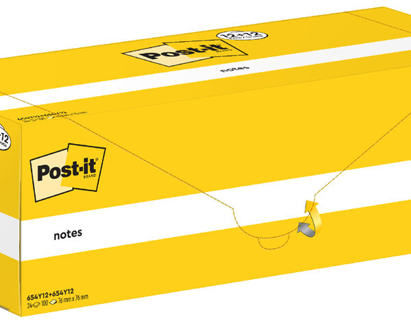 Post-it Zelfklevende notitieblokjes 76 x 76 mm, geel, 12+12 GRATIS