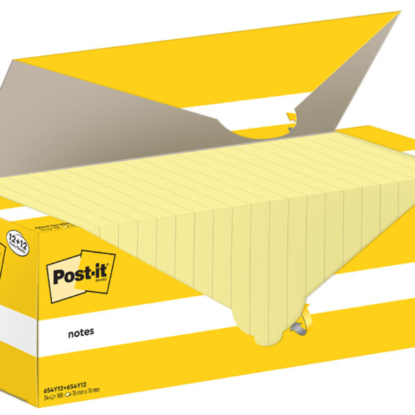 Post-it Zelfklevende notitieblokjes 76 x 76 mm, geel, 12+12 GRATIS