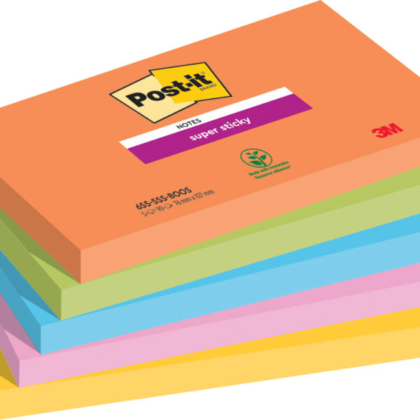 Post-it Haftnotizen super sticky, 127 x 76 mm, Boost collectie, 5 blokken
