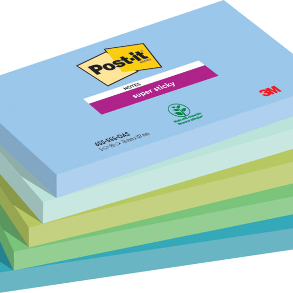 Post-it Zelfklevende notitieblokjes super sticky, 127 x 76 mm, Oasis collectie