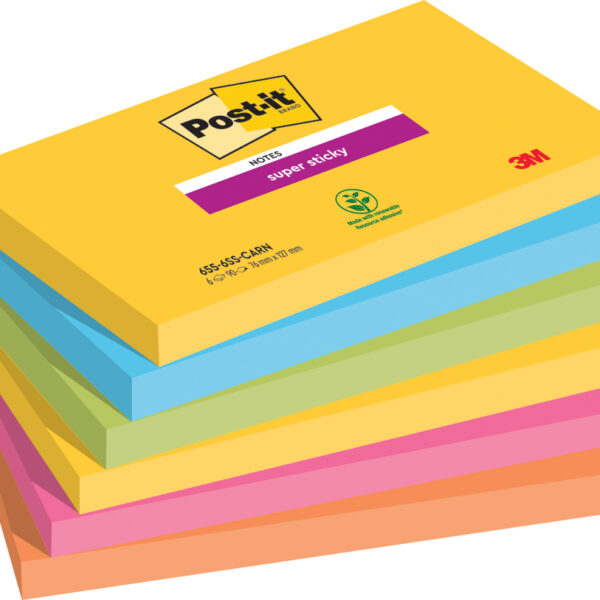 Post-it Super Sticky plaknotities 127x76 mm, Carnival kleuren