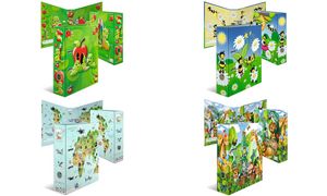 Kinderatlas-ordner met wereldkaartmotief, formaat A4.