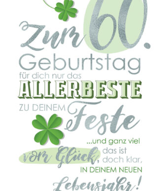 CACTUS Verjaardagskaart 'Klavertje' - 60e verjaardag